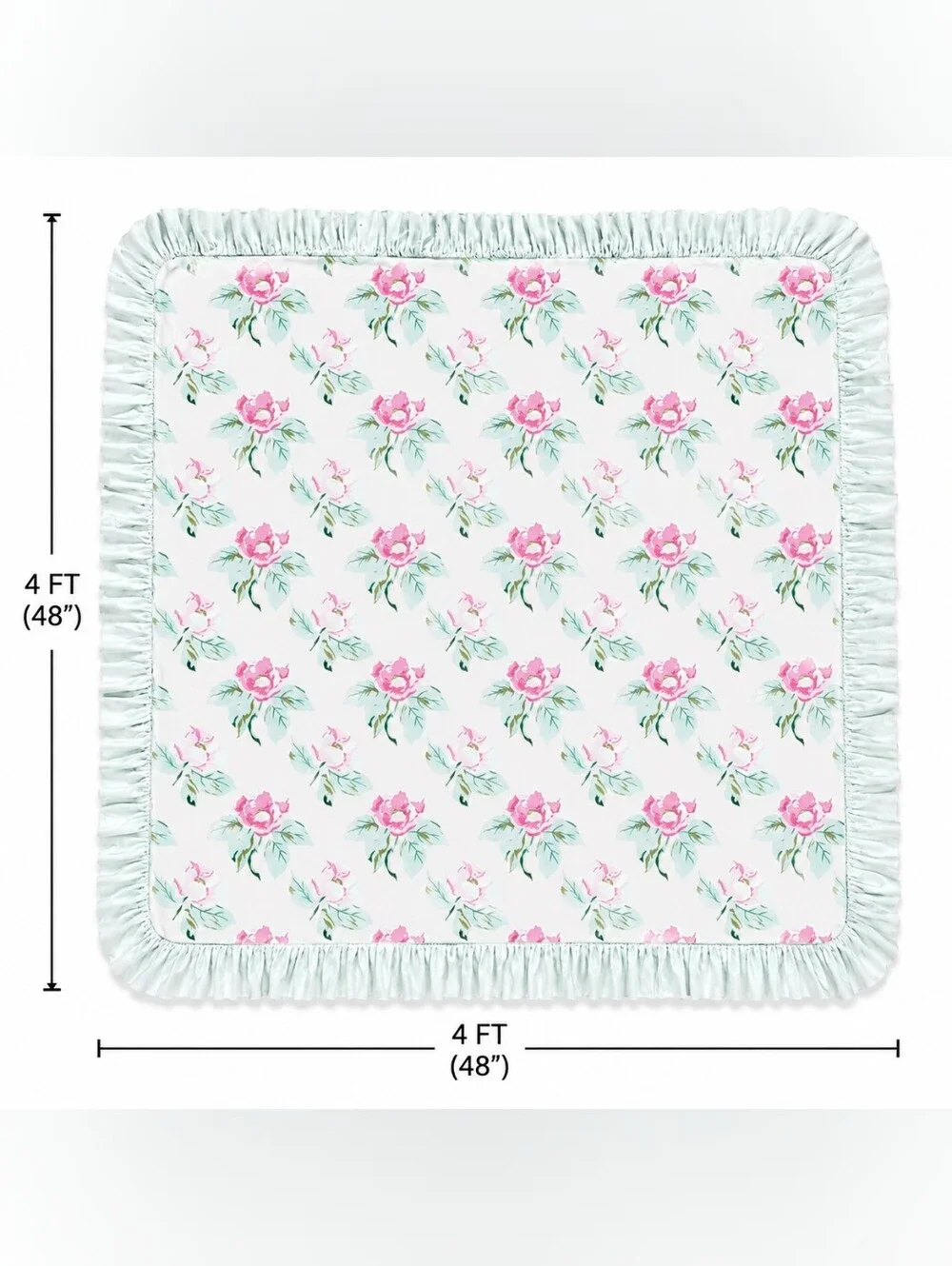 SWEET HONEY MAGNOLIA Floral Pink & Mint Baby Blanket with Ruffled Edge